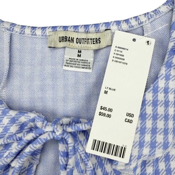 NWT URBAN OUTFITTERS Ilene Gingham Tie-Front Top Sz Medium Blue - Picture 7 of 9